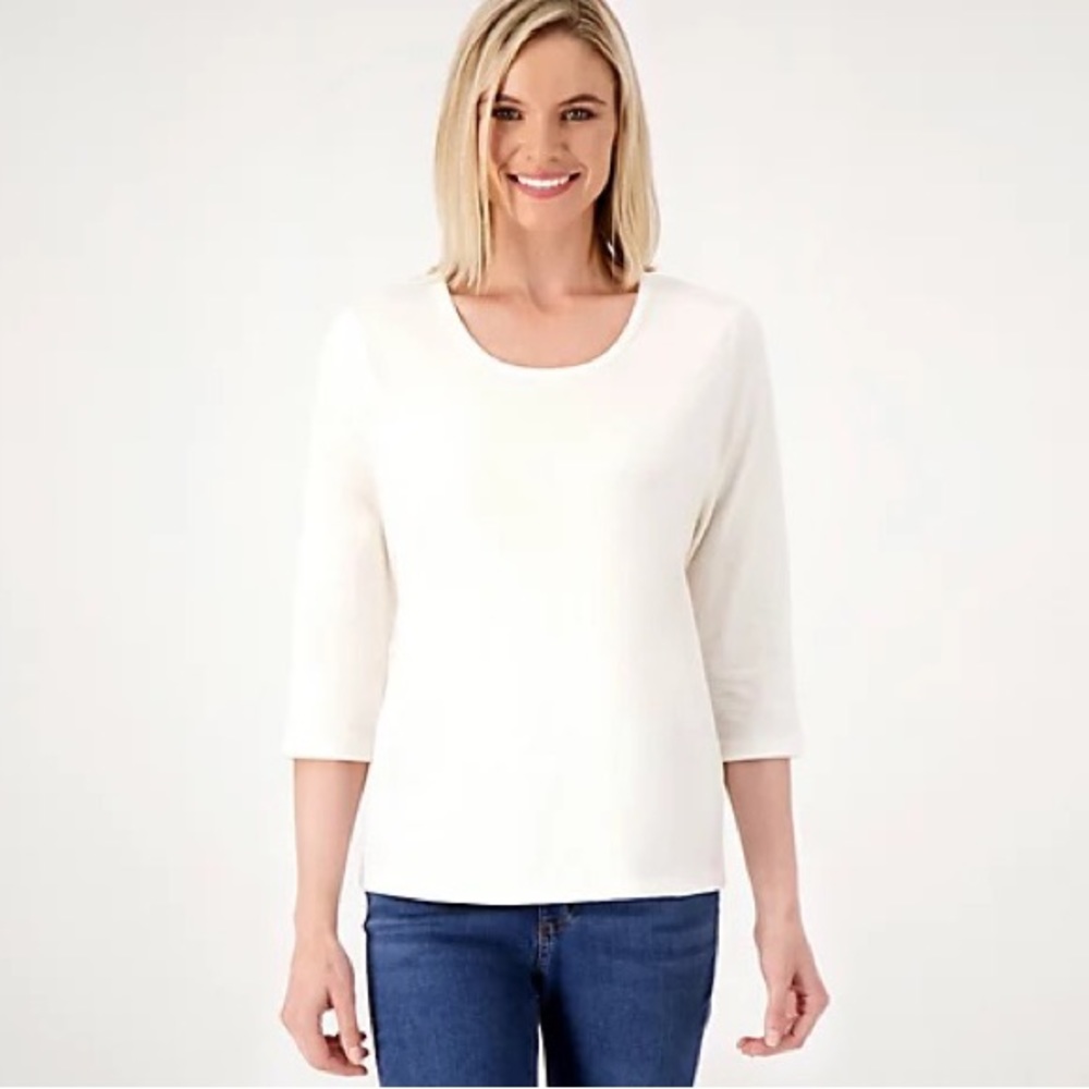 White Denim & Co. Essentials Perfect Jersey U-Neck 3/4 Sleeve Top